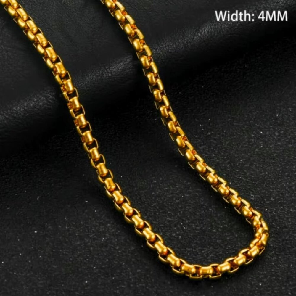 🆕 Beautiful 20" Round Box Chain 4mm Wide 18K Gold 🆕